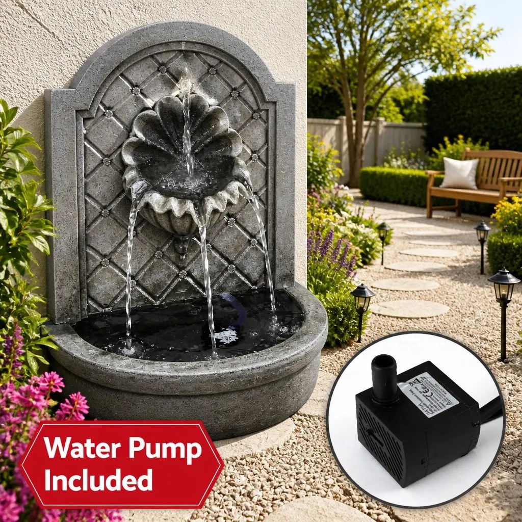 Solar Fountain Wall Mount Garden Water Feature Dark Grey 80CM Height Cascading