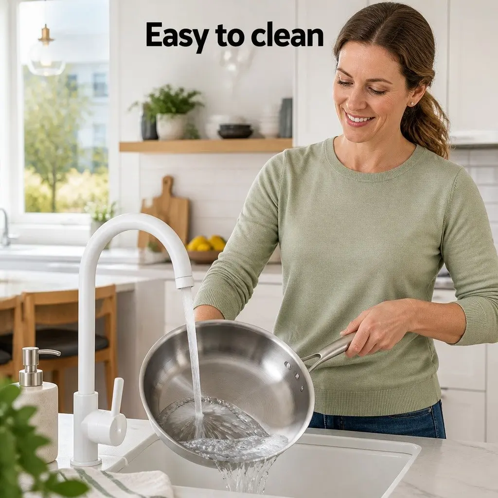 Frying Pan Set Uncoated Stainless Steel 25cm 30cm Tri-Ply Construction Silver