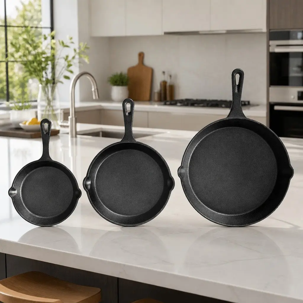 Cast Iron Frying Pan Set Non Stick 3 Piece Classic Construction