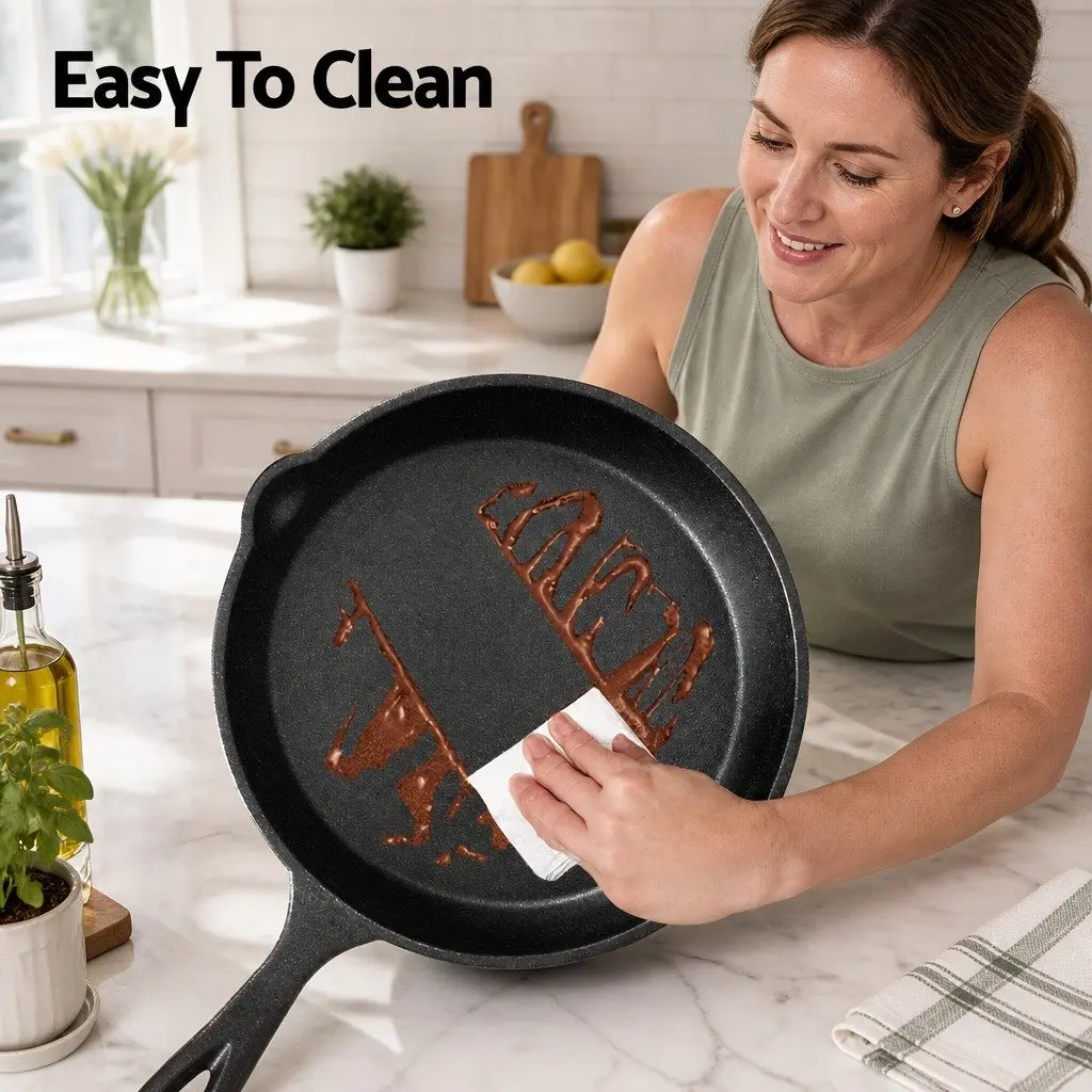 Cast Iron Frying Pan Set Non Stick 3 Piece Classic Construction