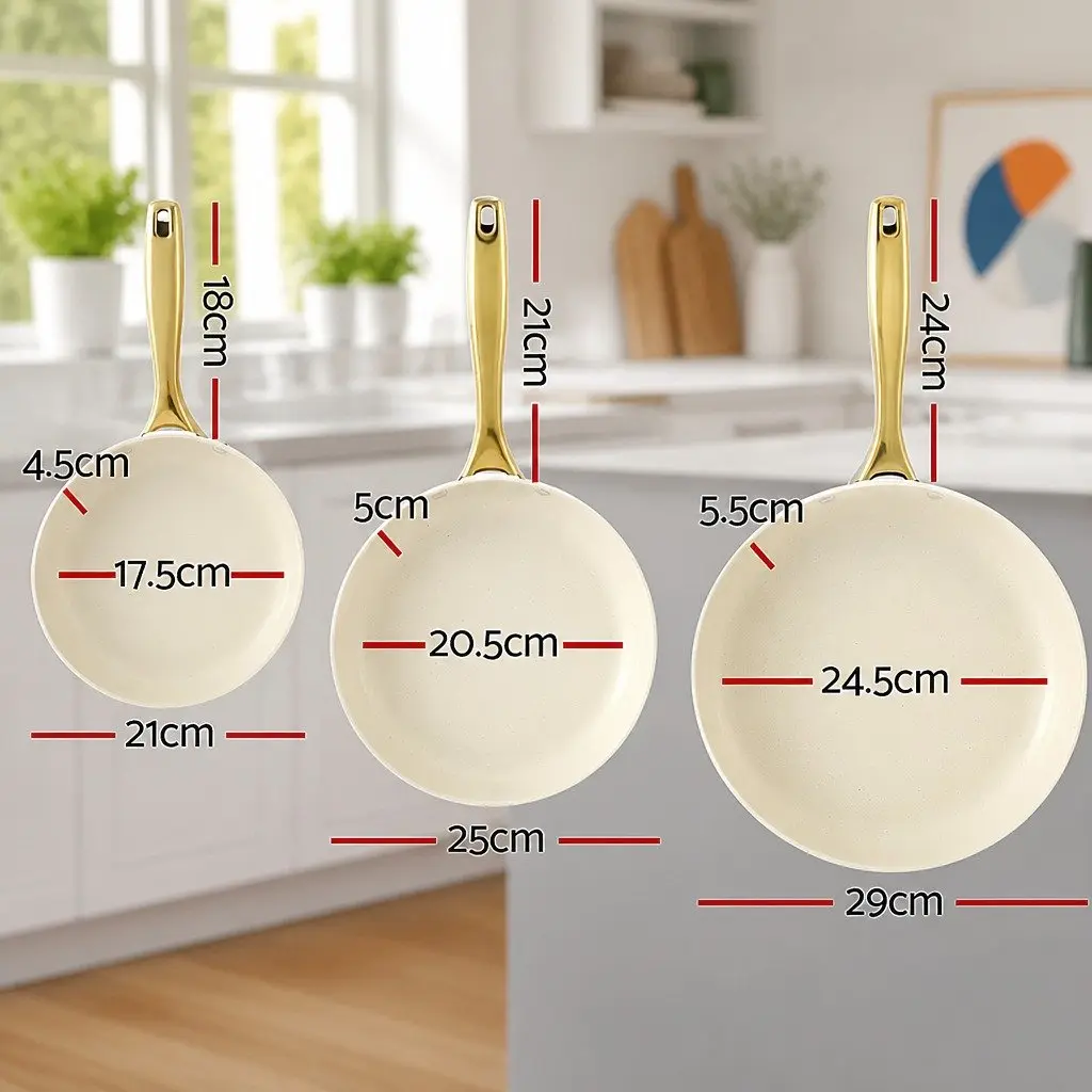 Frying Pan Set Ceramic Non-Stick 3 Piece Multi Colour 21cm 25cm 29cm