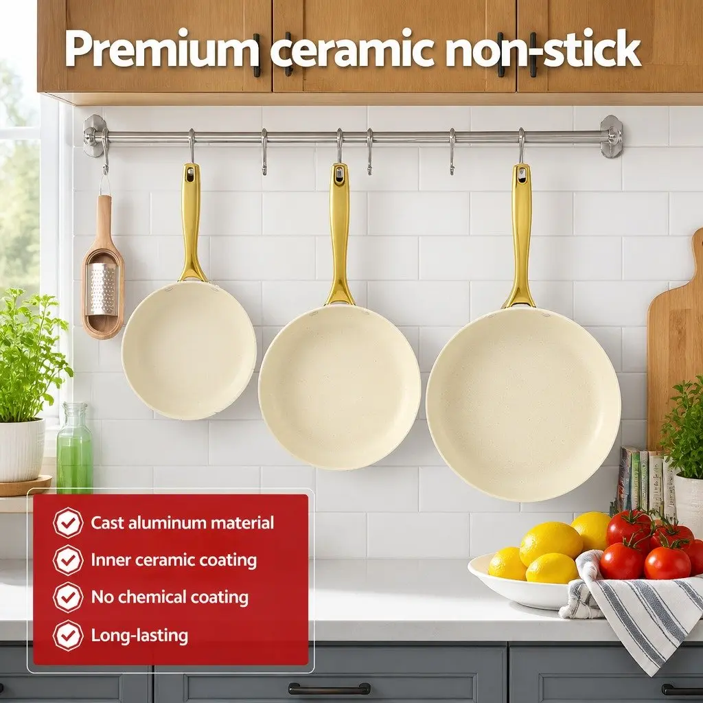 Frying Pan Set Ceramic Non-Stick 3 Piece Multi Colour 21cm 25cm 29cm
