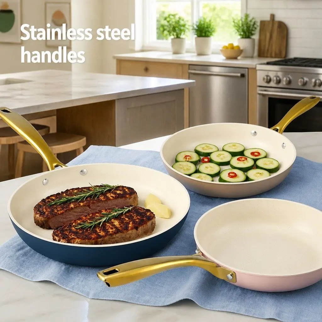 Frying Pan Set Ceramic Non-Stick 3 Piece Multi Colour 21cm 25cm 29cm