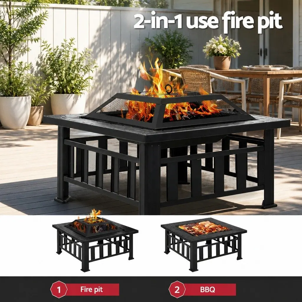 2in1outdoortableblacksteelfirepitbbqgrillheatresistant81x81x45cm