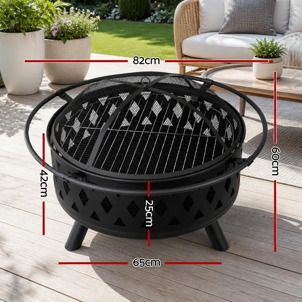 BBQ Grill Fire Pit 82cm 2-in-1 Outdoor Heating Cooking Garden Patio Fireplace