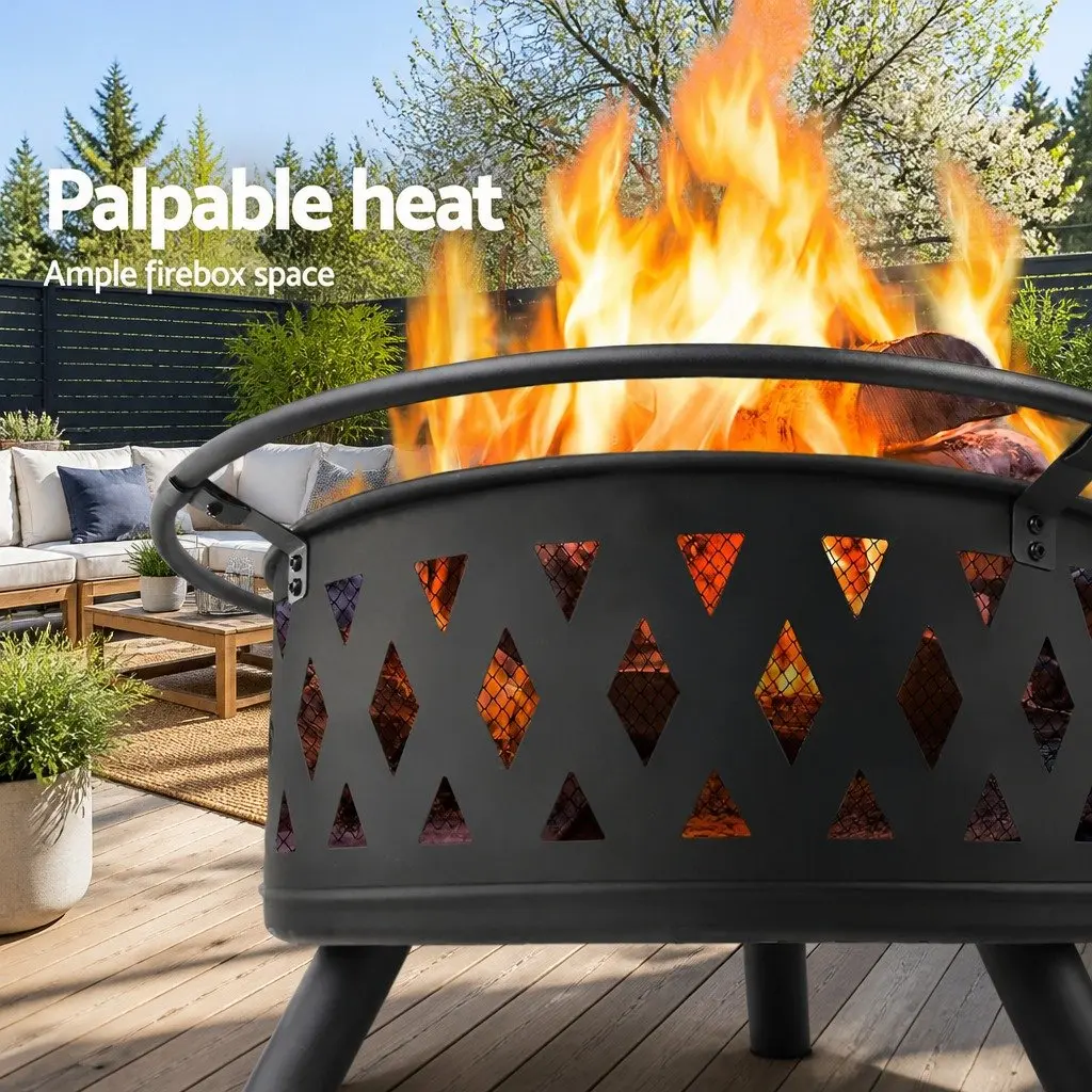 BBQ Grill Fire Pit 82cm 2-in-1 Outdoor Heating Cooking Garden Patio Fireplace
