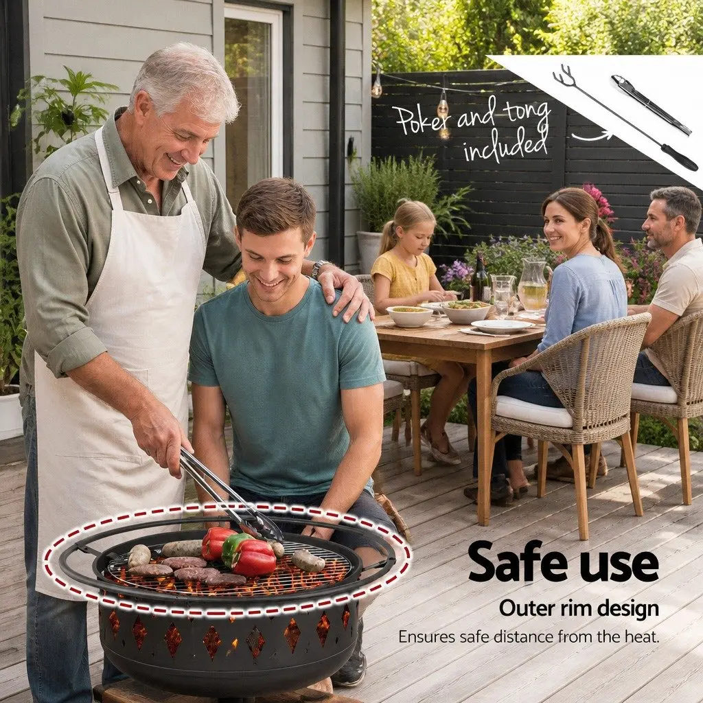 BBQ Grill Fire Pit 82cm 2-in-1 Outdoor Heating Cooking Garden Patio Fireplace