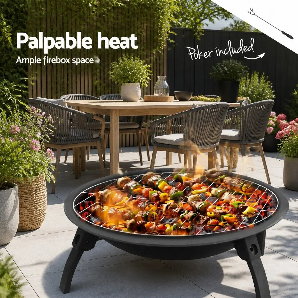 Fire Pit Portable Charcoal Smoker 22" Outdoor Camping Patio Fireplace