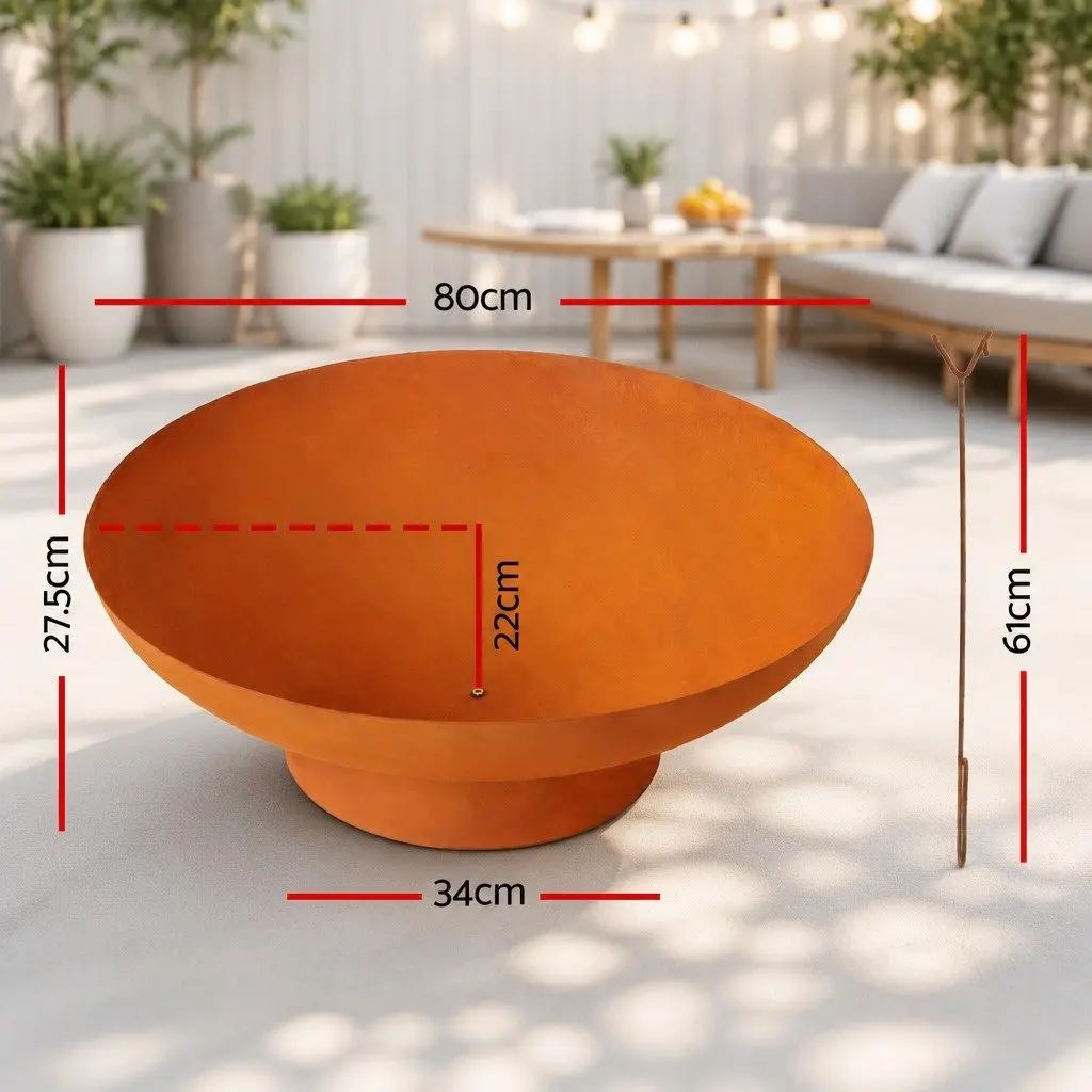 Fire Pit Iron Bowl Extra Deep 80cm Outdoor Patio Fireplace Garden Heater