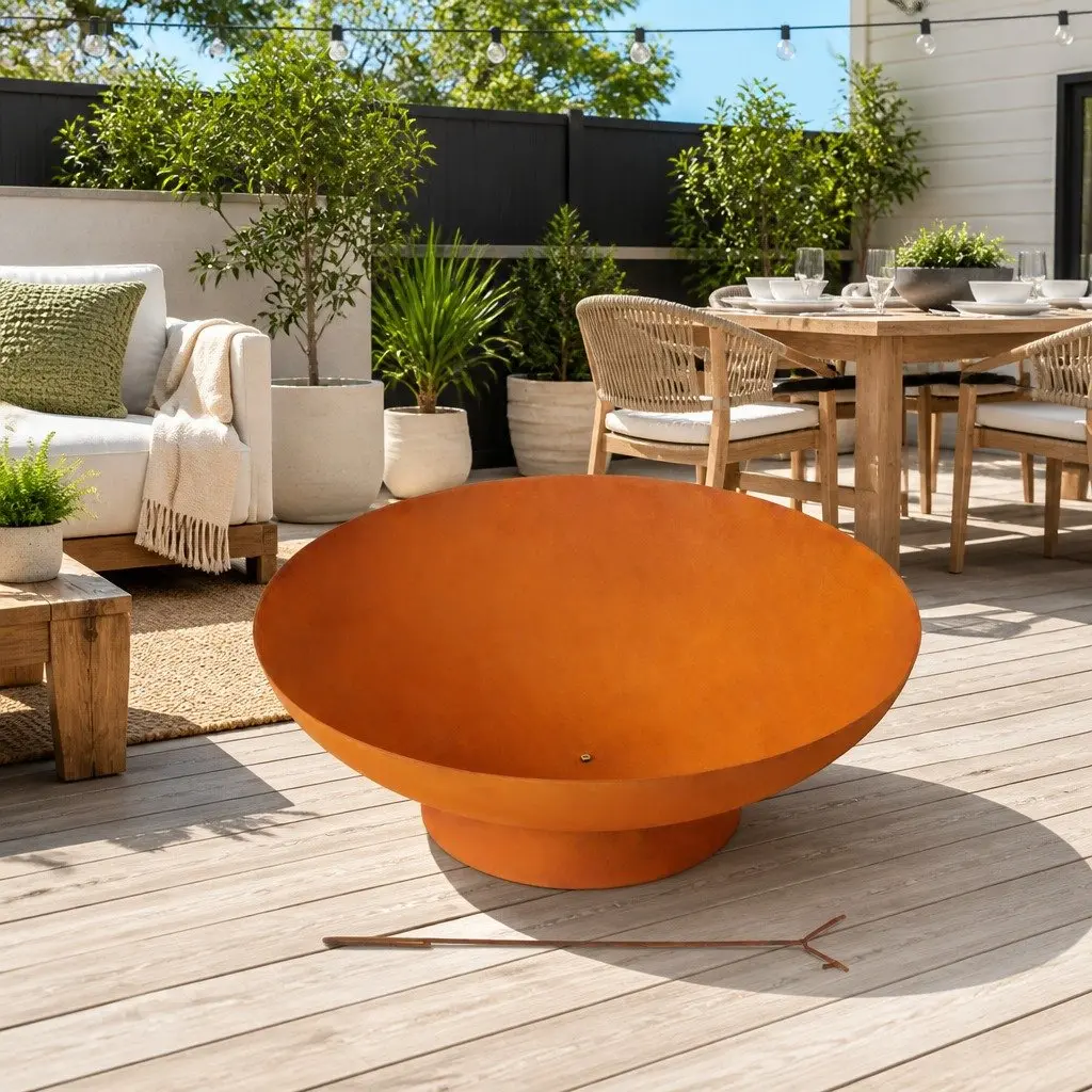 Fire Pit Iron Bowl Extra Deep 80cm Outdoor Patio Fireplace Garden Heater