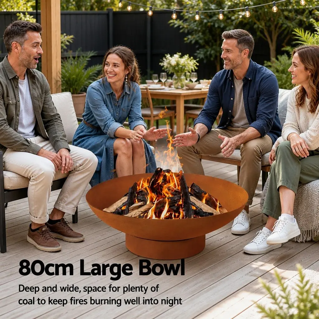 Fire Pit Iron Bowl Extra Deep 80cm Outdoor Patio Fireplace Garden Heater