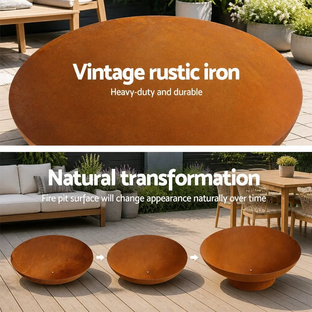 Fire Pit Iron Bowl Extra Deep 80cm Outdoor Patio Fireplace Garden Heater