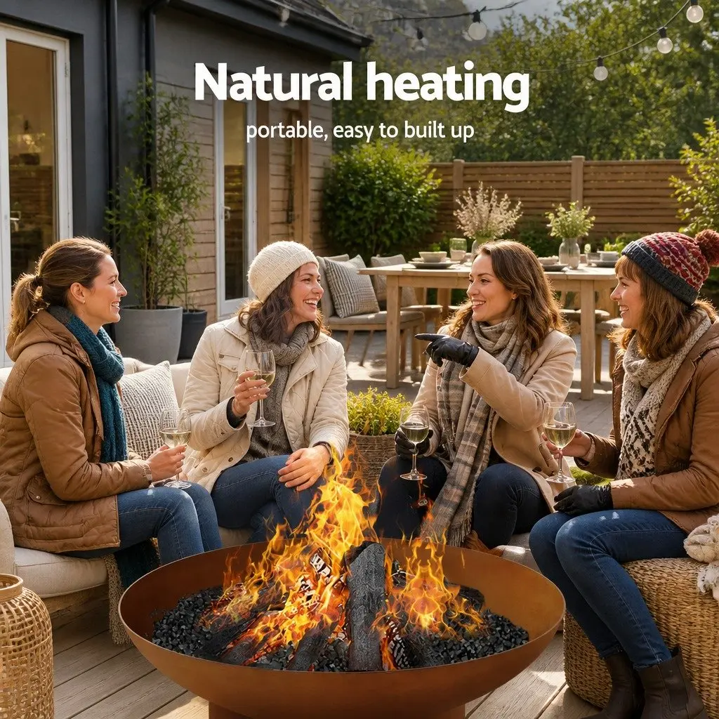 Fire Pit Iron Bowl Extra Deep 80cm Outdoor Patio Fireplace Garden Heater
