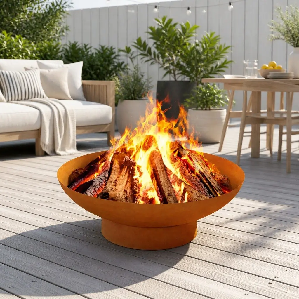 Fire Pit Iron Bowl Extra Deep 80cm Outdoor Patio Fireplace Garden Heater