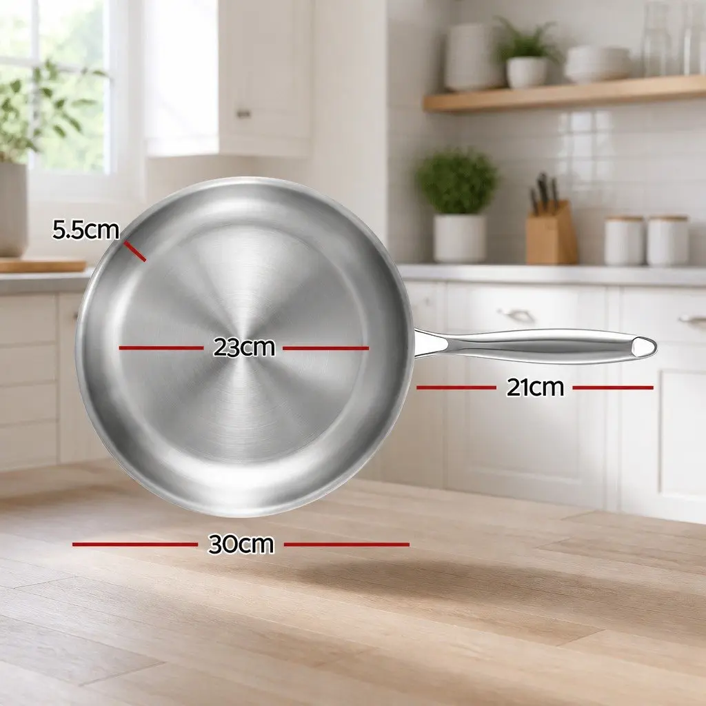 Stainless Steel Frying Pan Tri-Ply Uncoated 30cm Silver