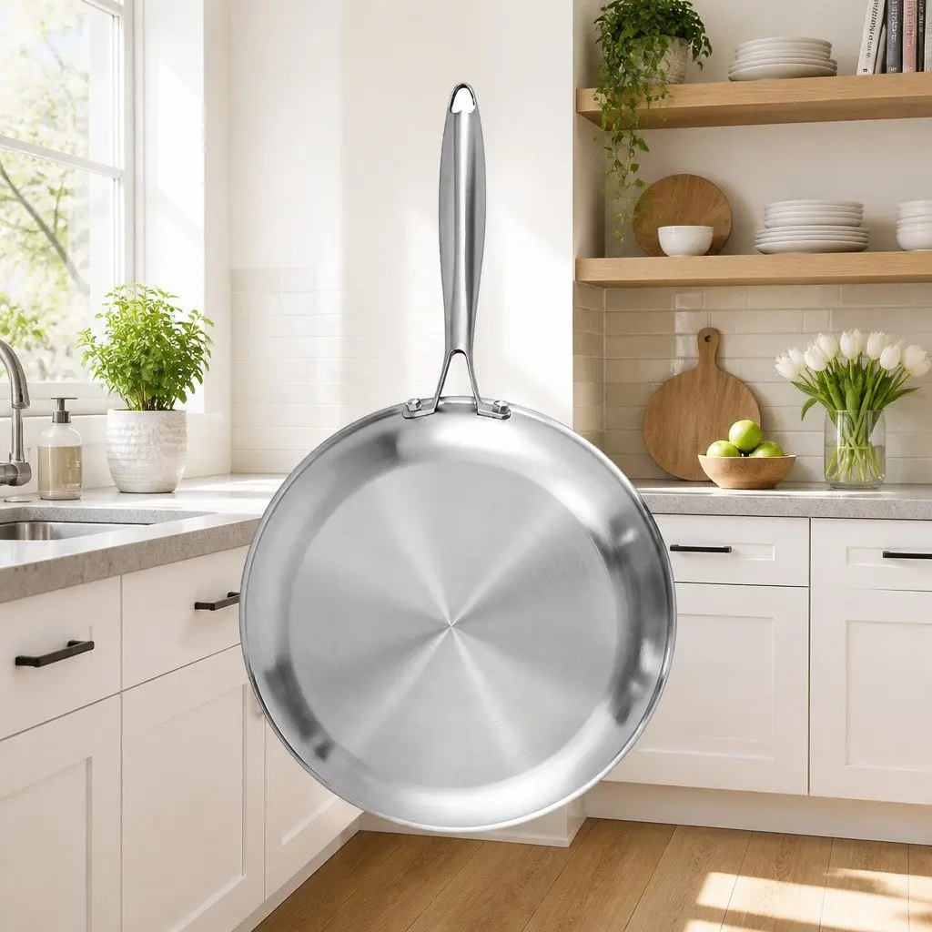 Stainless Steel Frying Pan Tri-Ply Uncoated 30cm Silver