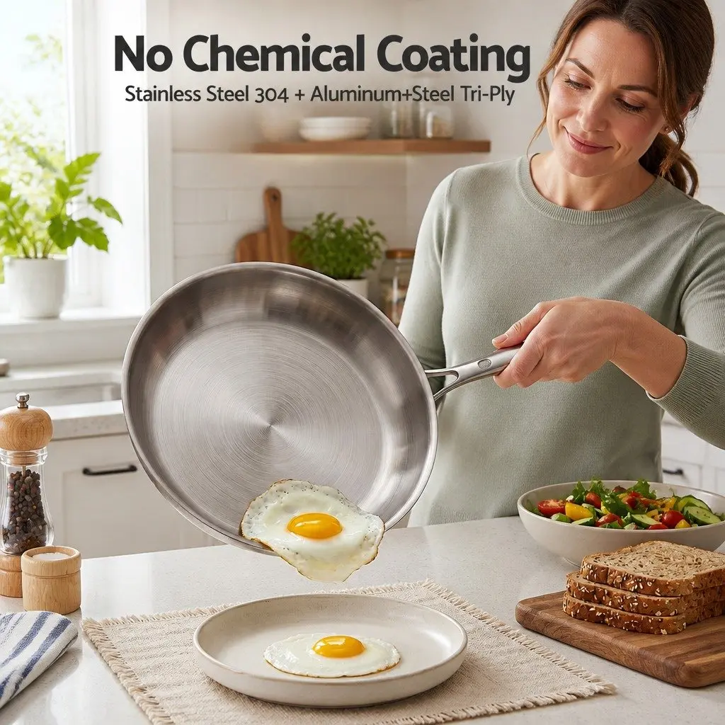 Stainless Steel Frying Pan Tri-Ply Uncoated 30cm Silver