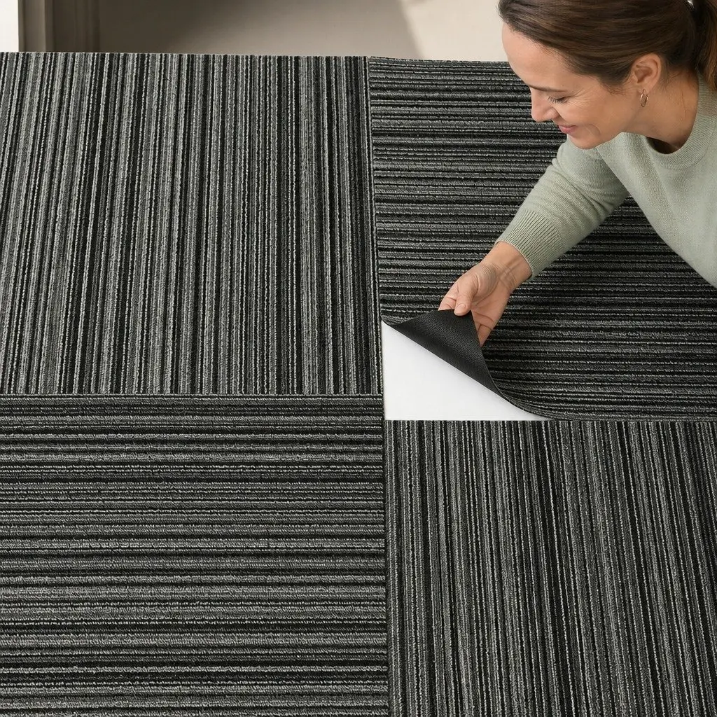 Carpet Tiles 20 Piece 5m2 Commercial Grade Heavy Duty Modular Flooring Black