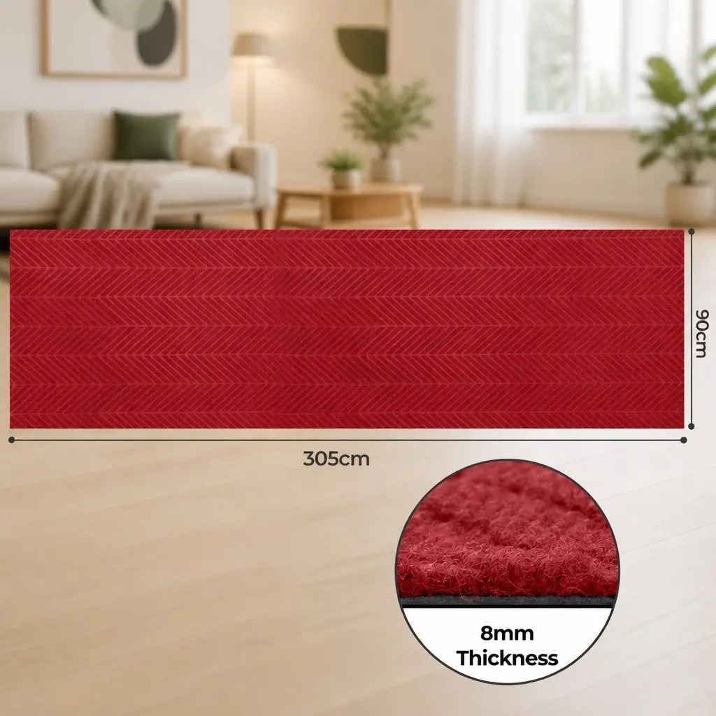 Floor Rug Anti Slip Non Slip 90cm x 305cm Tire Tread Design Red Mat