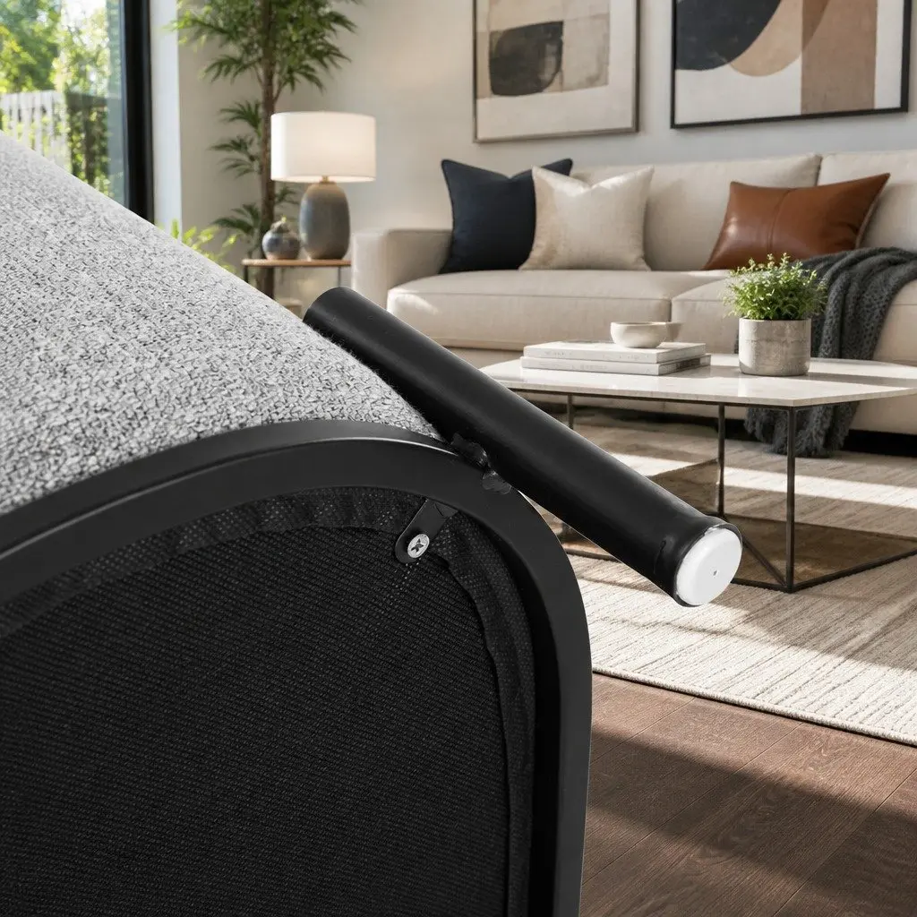 Ottoman Foot Stool Square Grey Black Linen Seat 38cm x 38cm x 40cm