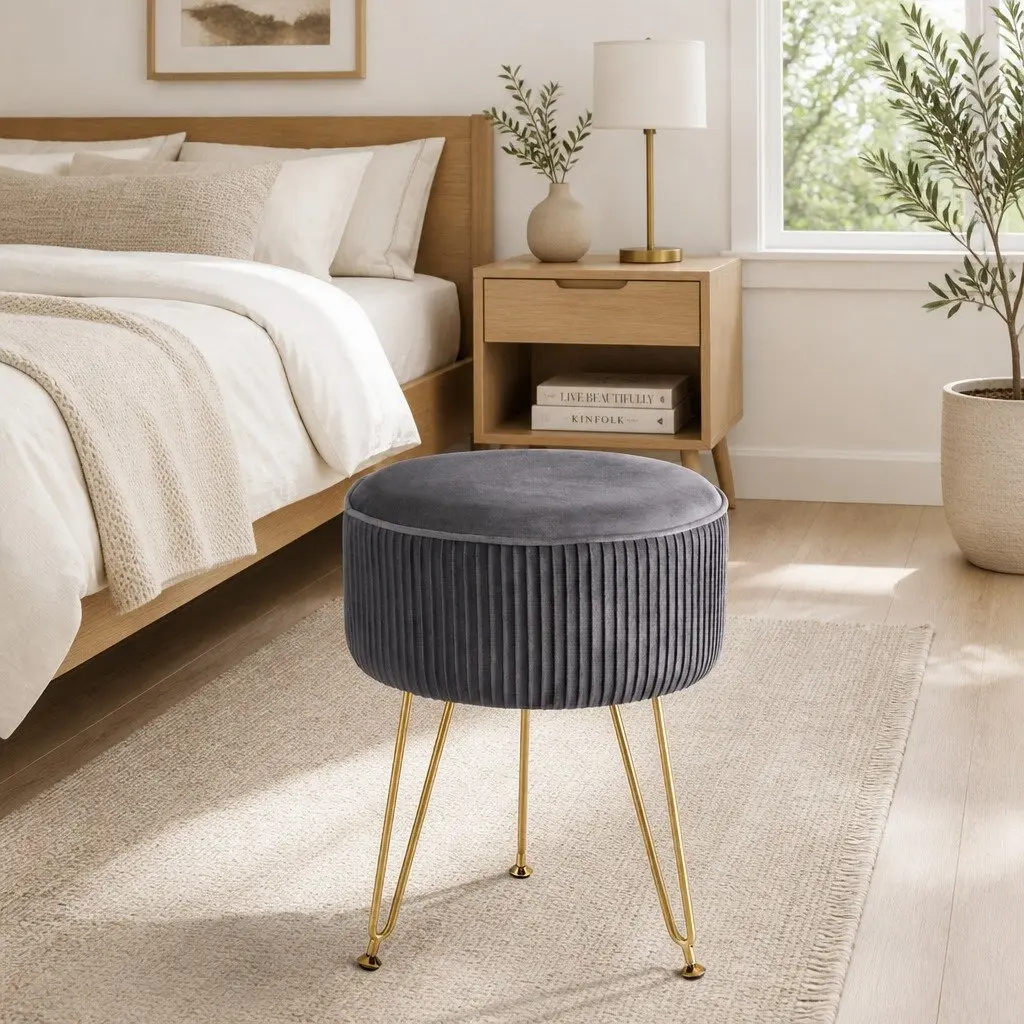 Round Velvet Footstool