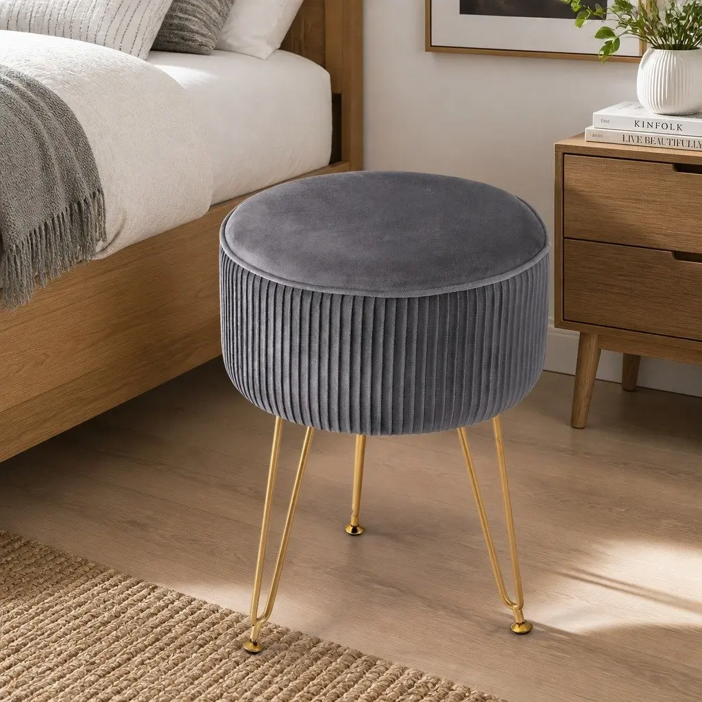 Round Velvet Footstool