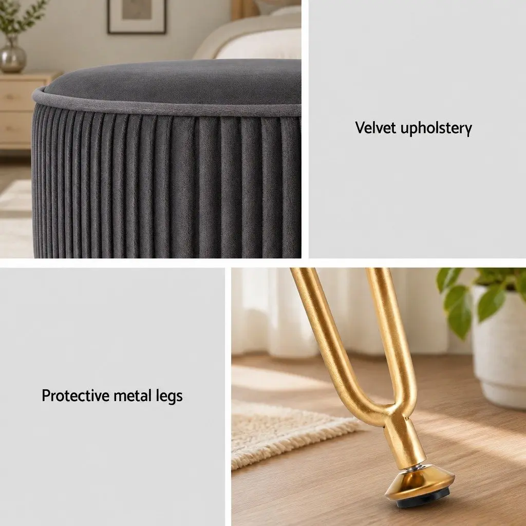 Round Velvet Footstool