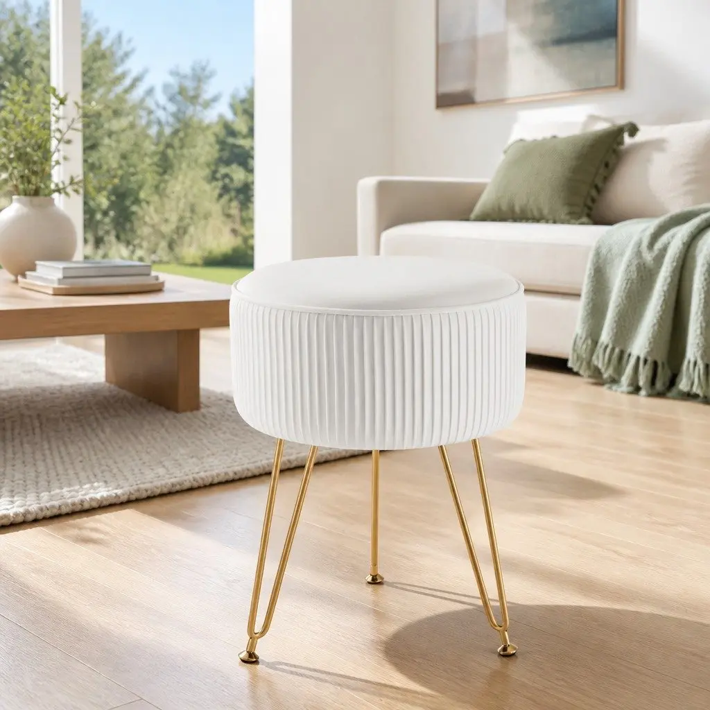 Round Ottoman Footstool in Velvet