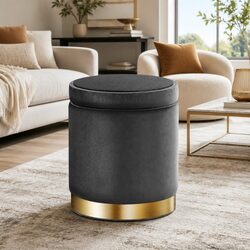 Your New Charcoal Grey Round Ottoman with Hidden Storage