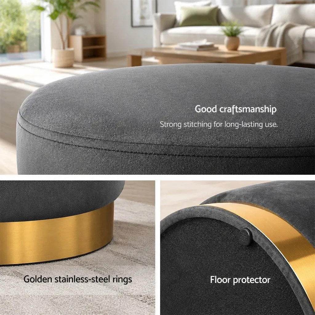 Round Ottoman Storage Footstool Velvet Charcoal Grey 40cm x 45cm