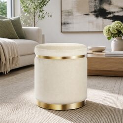 Round Velvet Ottoman Footstool in Cream – Stylish Comfort