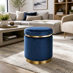 Navy Velvet Ottoman Foot Stool: Comfort & Style