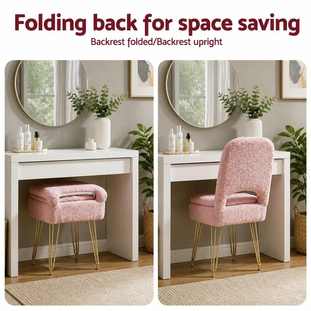 Storage Ottoman Footstool with Adjustable Folding Backrest Pink 33cm x 40cm x 80cm