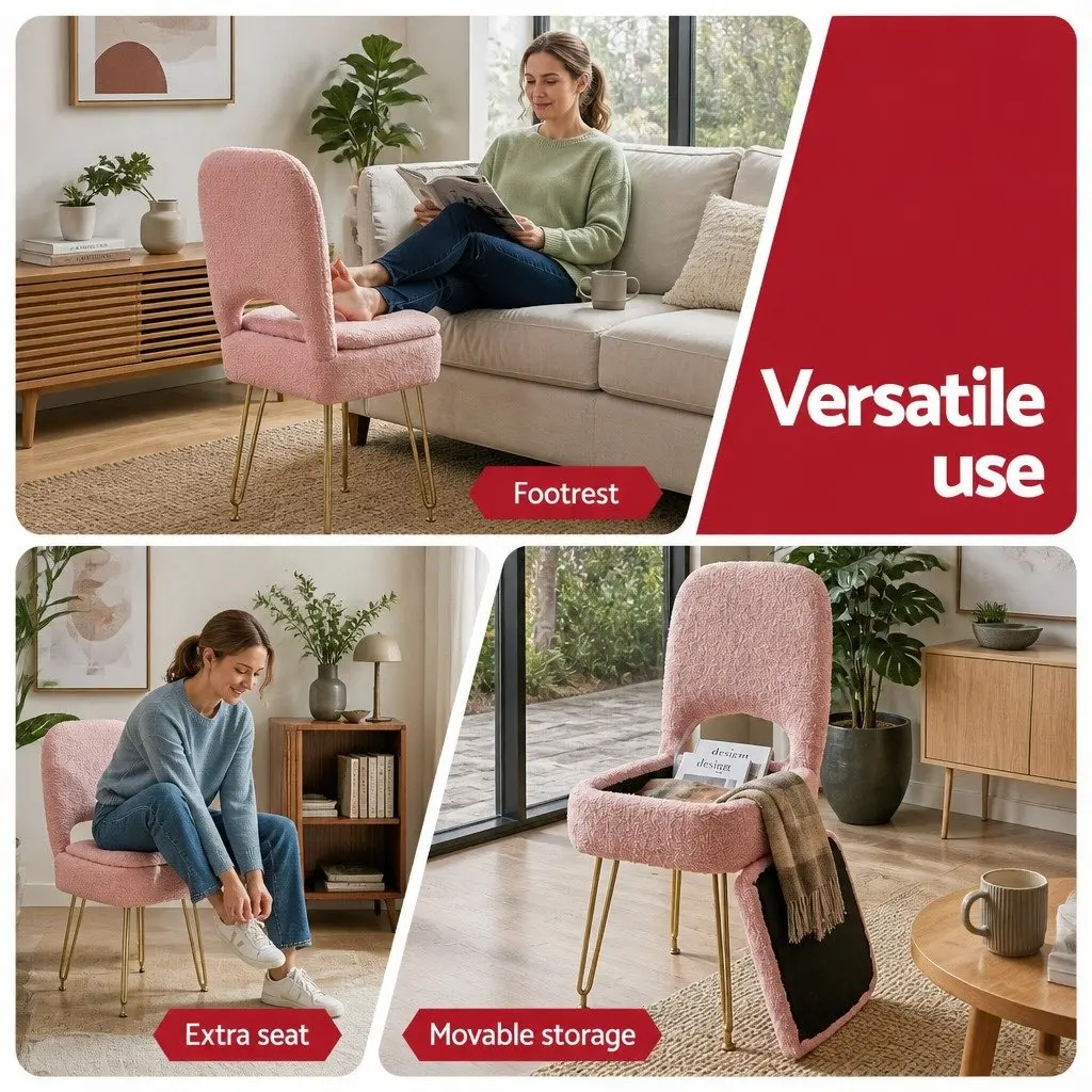 Storage Ottoman Footstool with Adjustable Folding Backrest Pink 33cm x 40cm x 80cm