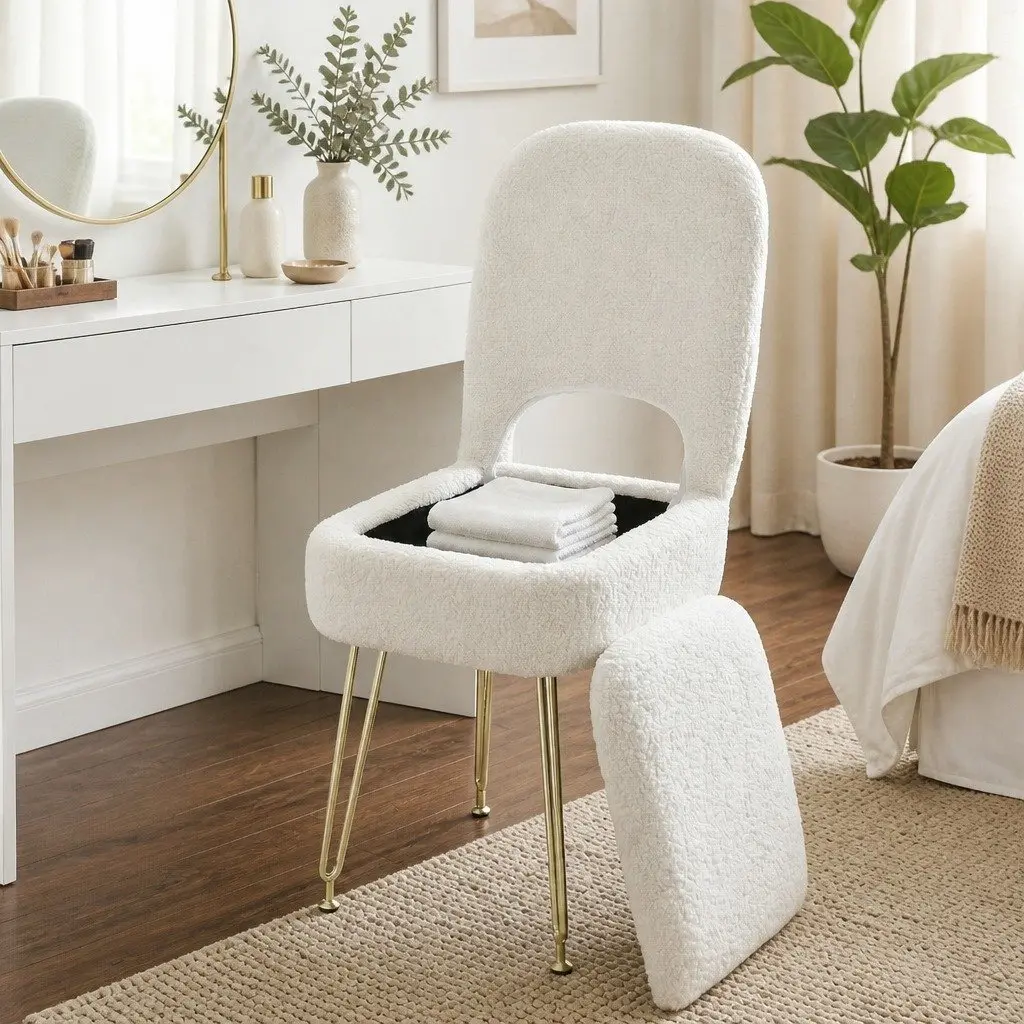 Storage Ottoman Folding Footstool with Backrest White 33cm x 40cm x 80cm