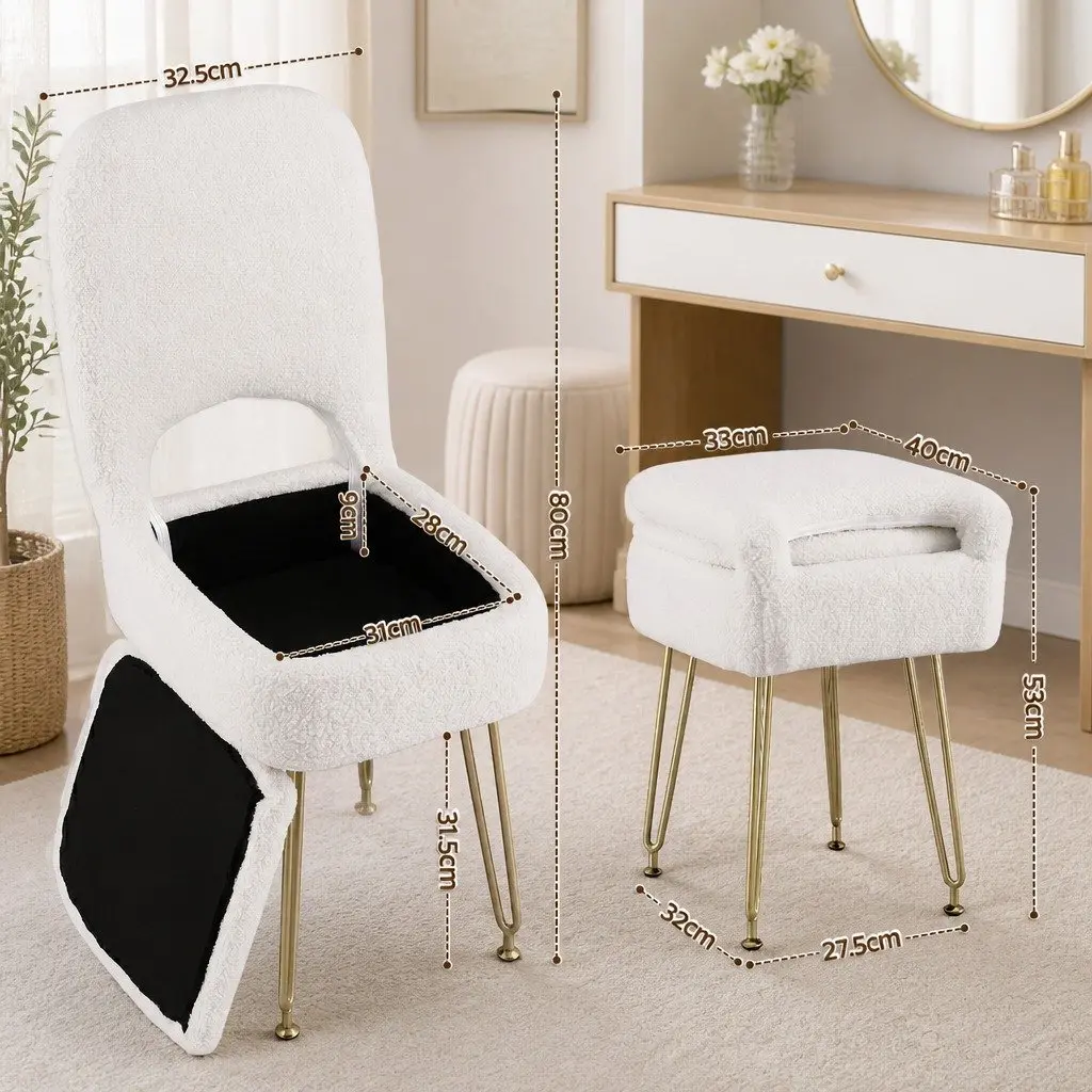 Storage Ottoman Folding Footstool with Backrest White 33cm x 40cm x 80cm
