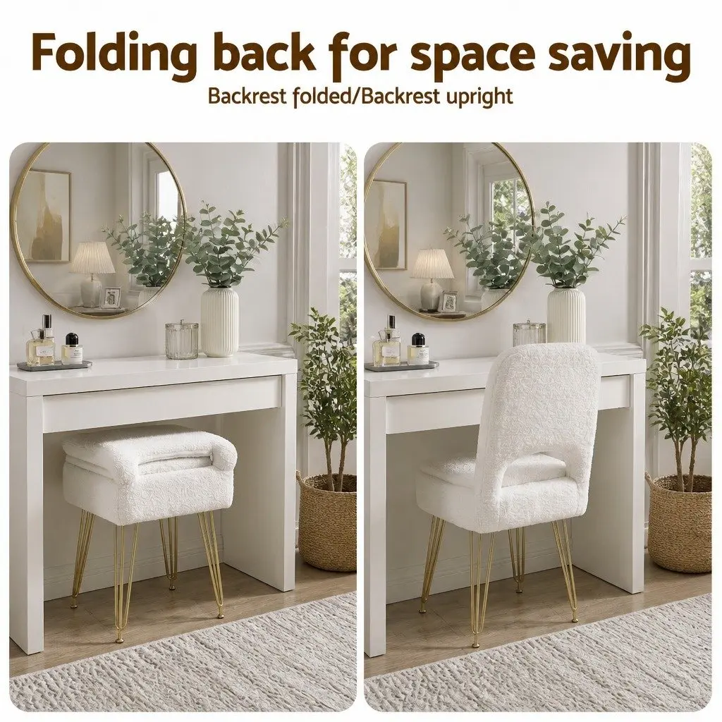 Storage Ottoman Folding Footstool with Backrest White 33cm x 40cm x 80cm