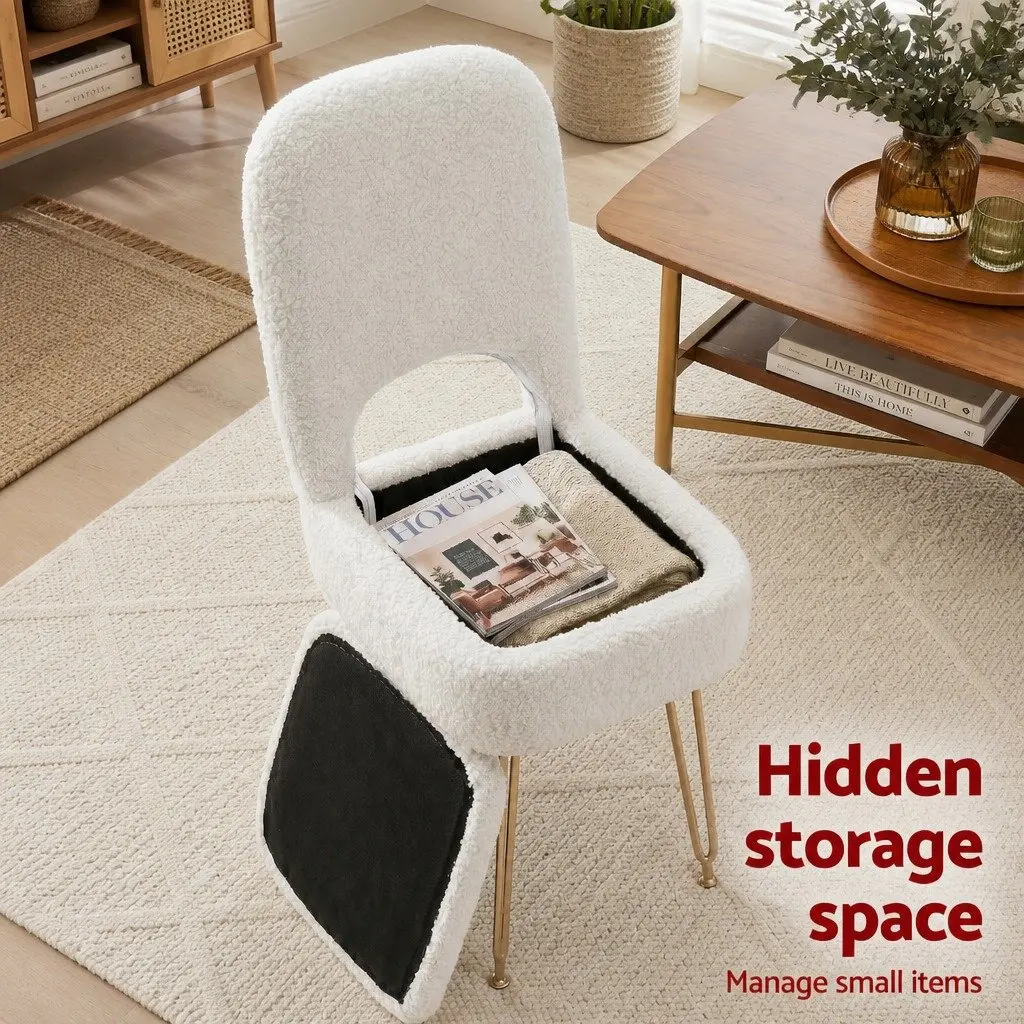 Storage Ottoman Folding Footstool with Backrest White 33cm x 40cm x 80cm