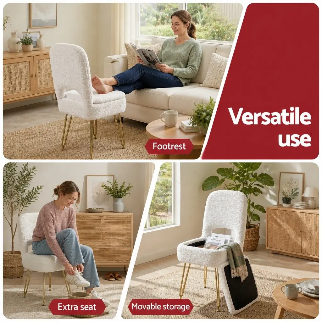 Storage Ottoman Folding Footstool with Backrest White 33cm x 40cm x 80cm
