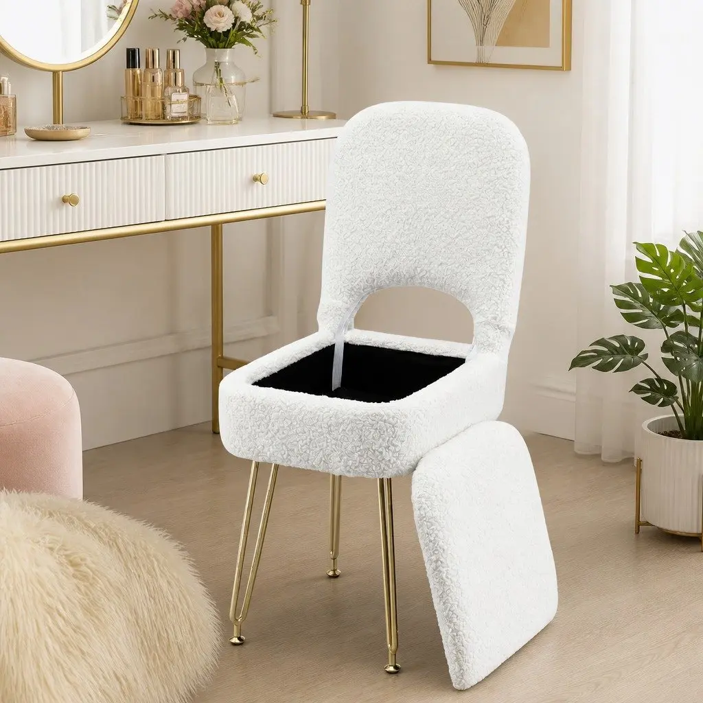 Storage Ottoman Folding Footstool with Backrest White 33cm x 40cm x 80cm