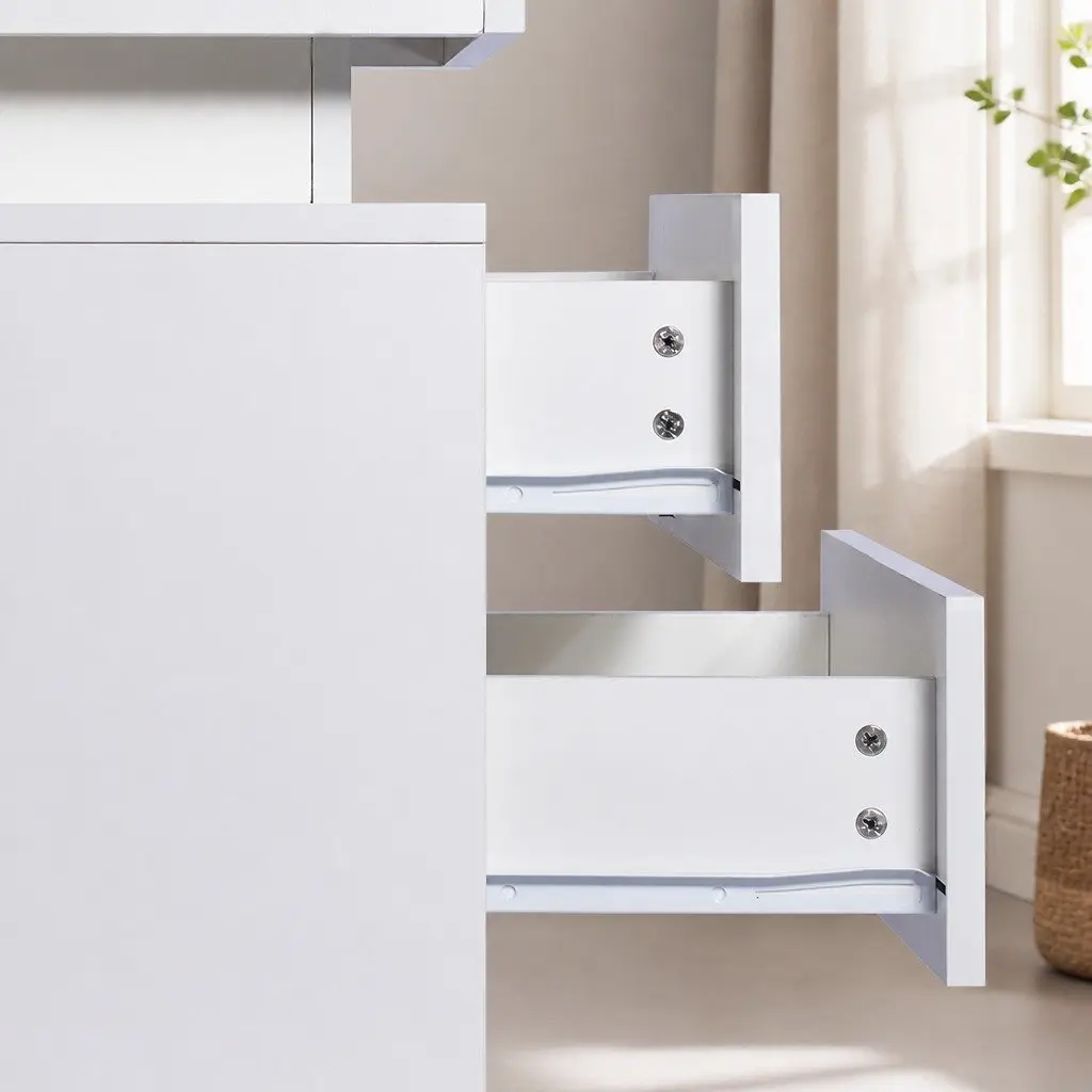 Bedside Table RGB LED White Storage Drawers Lift-Top Compartment 45cm L x 35cm W x 52cm H