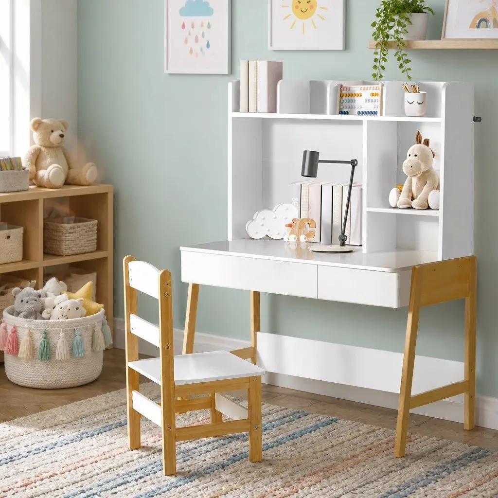 Kids Study Desk and Chair Set Storage Table Activity Furniture Set for Children