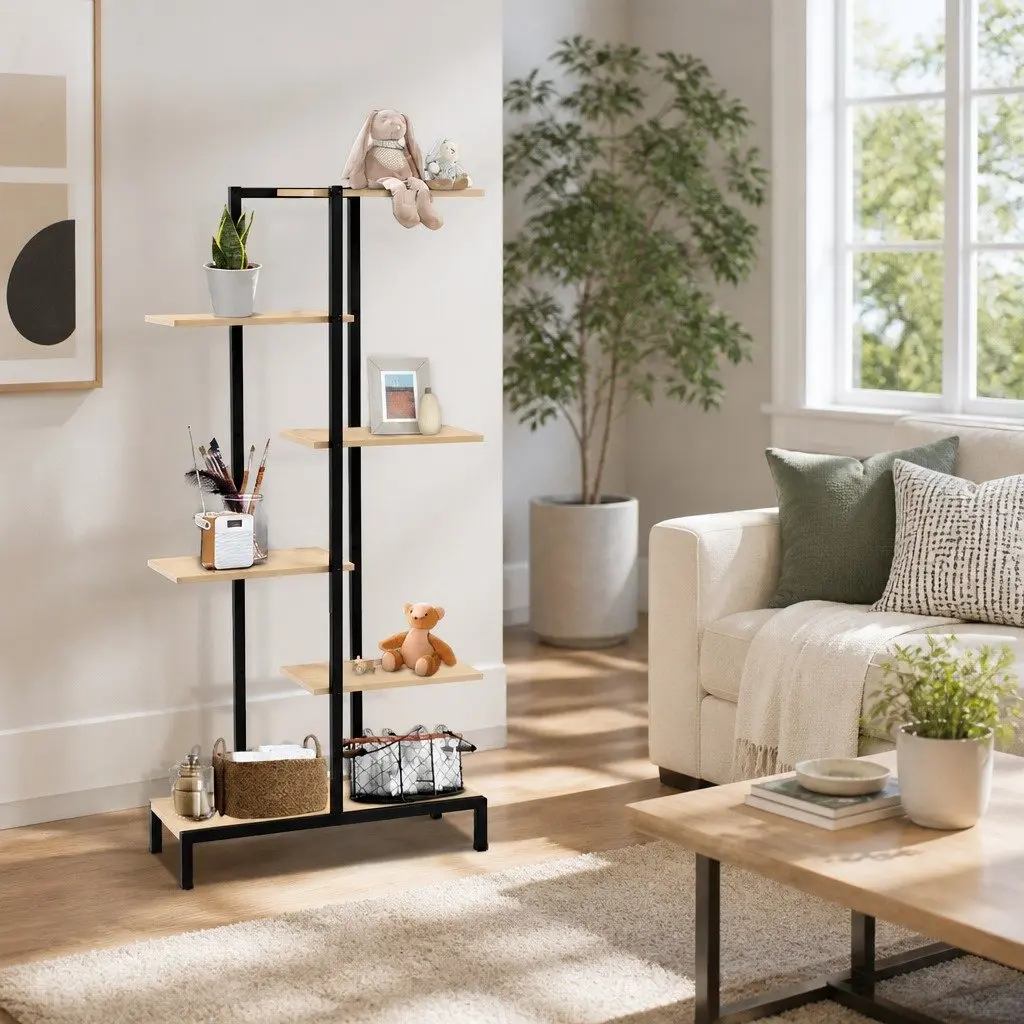 Plant Stand 6 Tier Metal Zigzag Flower Pot Shelf Indoor Outdoor Display
