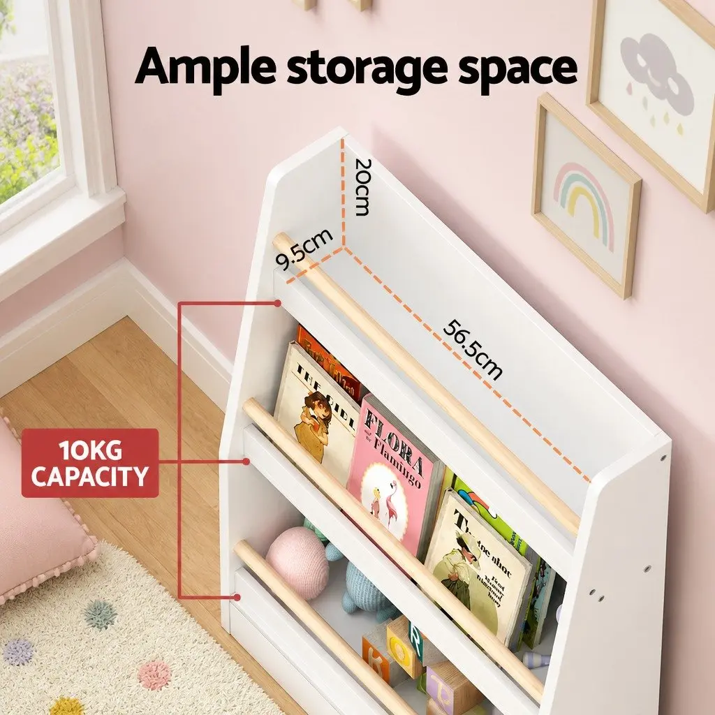 Kids Bookshelf 3 Tier Storage Organiser Yellow 59cm x 18cm x 80cm