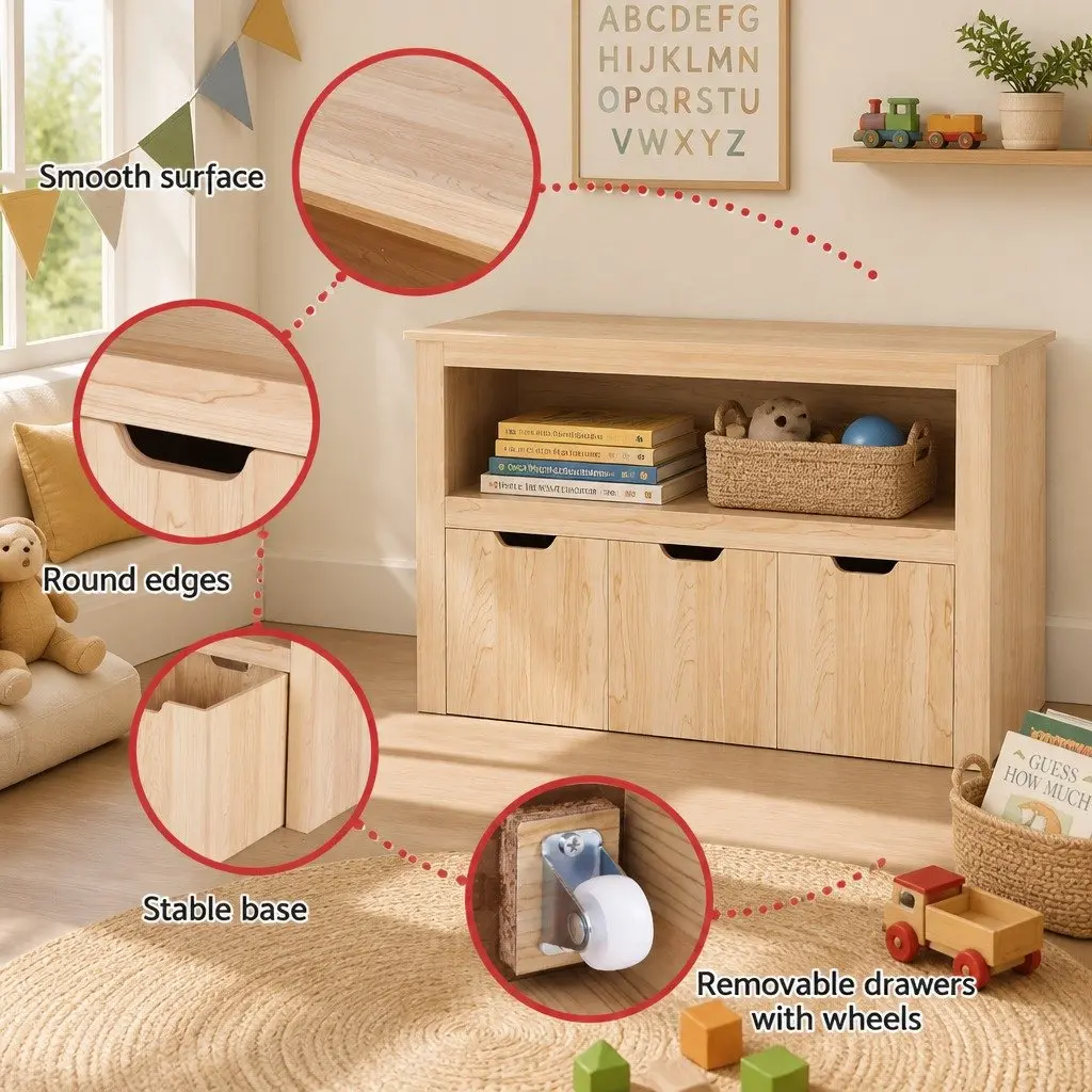 Kids Bookshelf Wooden Bookcase with 3 Drawers Storage Toy Organiser 95.5cm Height