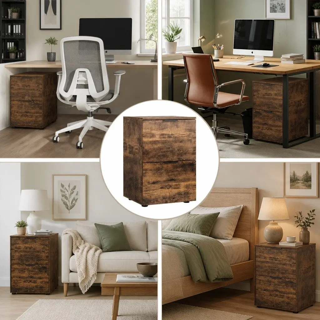 Filing Cabinet 2 Drawer Natural Oak Office Storage Organiser 47 x 41 x 72cm