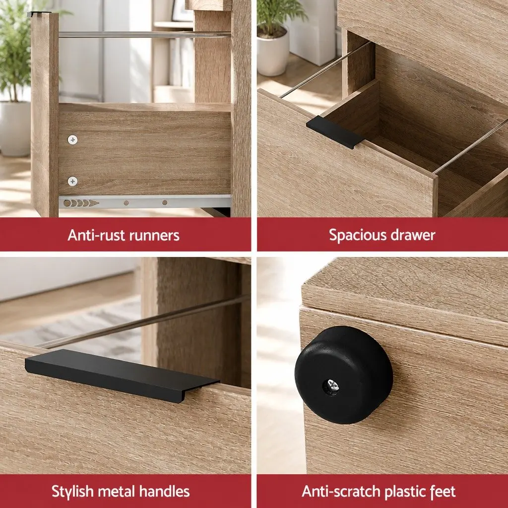 Filing Cabinet 2 Drawer Natural Wood Finish Compact Size Home Office Storage Organiser