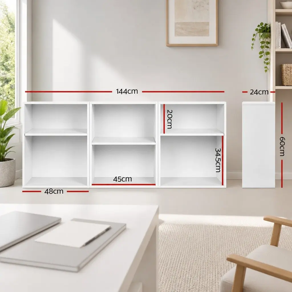 3-Piece Cube Bookshelf White Adjustable Shelves DIY Modular Storage Cabinet Set