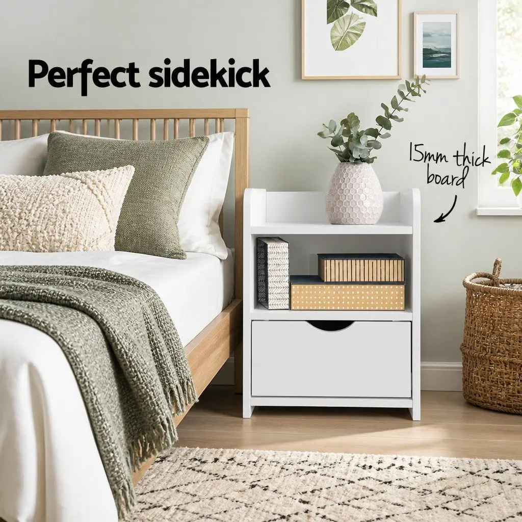 Bedside Table White 1 Drawer with Shelf 37 x 34 x 45cm