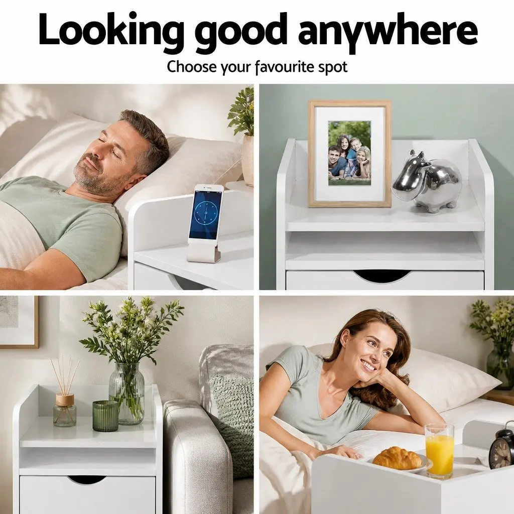 Bedside Table White 1 Drawer with Shelf 37 x 34 x 45cm